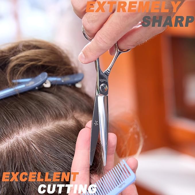 High-end Professional Extremely Very Sharp Barber Hair Cutting Scissors Hairdresser Shears For Hair 6.5 Inch Haircut Scissor Made Of Dynamic Stainless Steel For Hairdressing Salon Home Use