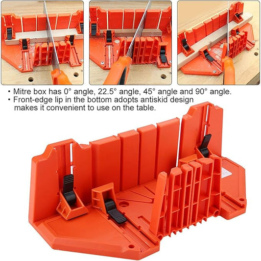 Miter Box 14 Inch Woodworking Clamping Plastic Saw Storage Box 4 Angle Slot Types Wood Cutting Hand Saw Box Hardware Tool with Clamp for Woodworker Carver Carpenter