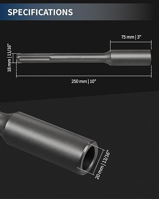SDS Max Ground Rod Driver for 5/8 Inch & 3/4 Inch Grounding Rods, Firecore One-Piece Ground Rod Driver Adapter Bits for SDS-Max Rotary Hammer Drill Tool Jackhammer Attachment, SDS Ground Driving Bits