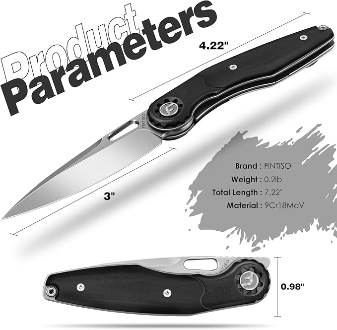 FINTISO Pocket Knife 3" Folding Knife 9Cr18MoV Blade, G10 Handle Design with Pocket Clip for Men Women, Small EDC Knife for Camping, Hunting, Hiking, Survival and Outdoor Activities, ROOK Series