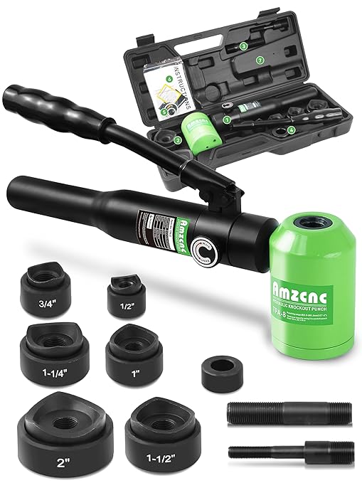 AMZCNC Hydraulic Knockout Hole Punch Driver Kit 1/2 to 2 inch Electrical Conduit Hole Cutter Set KO Tool Kit Metal Sheet Puncher (1/2??2??