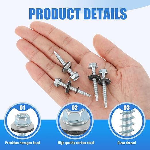 LEIFIDE 500 Pcs Metal Roofing Screws 10 x 1-1/2" Galvanized Hex Head Self Starting Metal to Wood Siding Screw (Sliver)