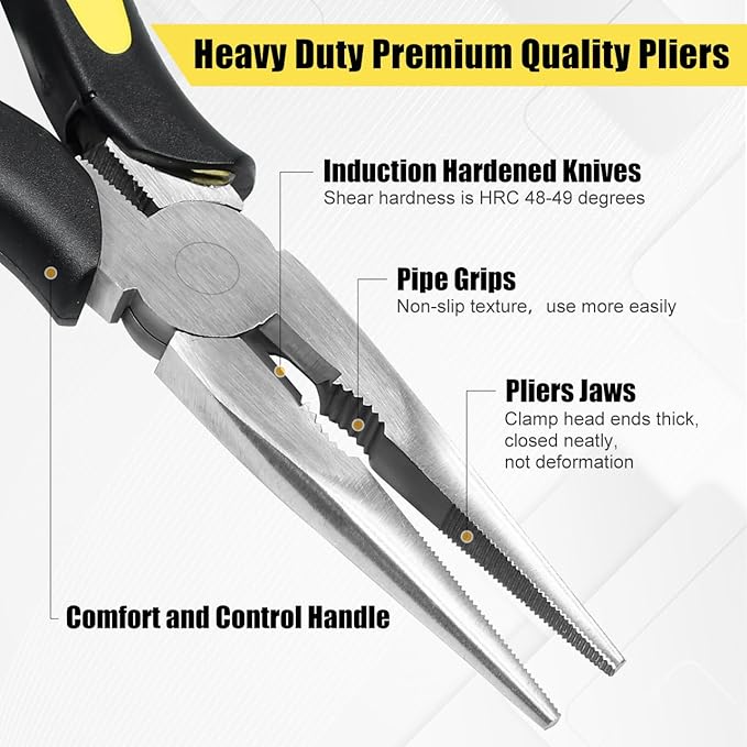 Premium Long Needle Nose Pliers-8?쇺? Paper Clamp Precision, High Carbon Steel, Soft Grip with Wire Cutter, Long Nose Cutting Pliers for Home, Fishing, Jewelry, Crafts,2pcs