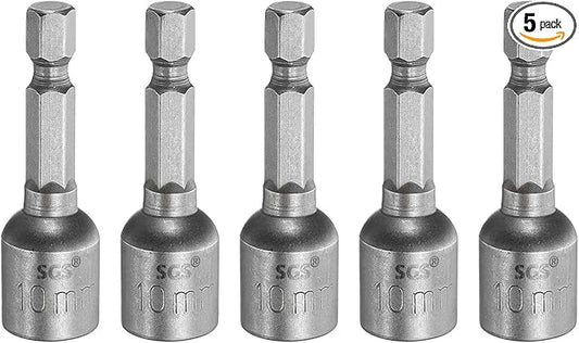 HARFINGTON 5pcs Nut Driver Drill Bit 10mm Metric Socket 1/4" Hex Shank 1.89" (48mm) Long Magnetic 6-Point Sockets Quick Change CR-V Steel Bolt Setters for Power Drill Drivers