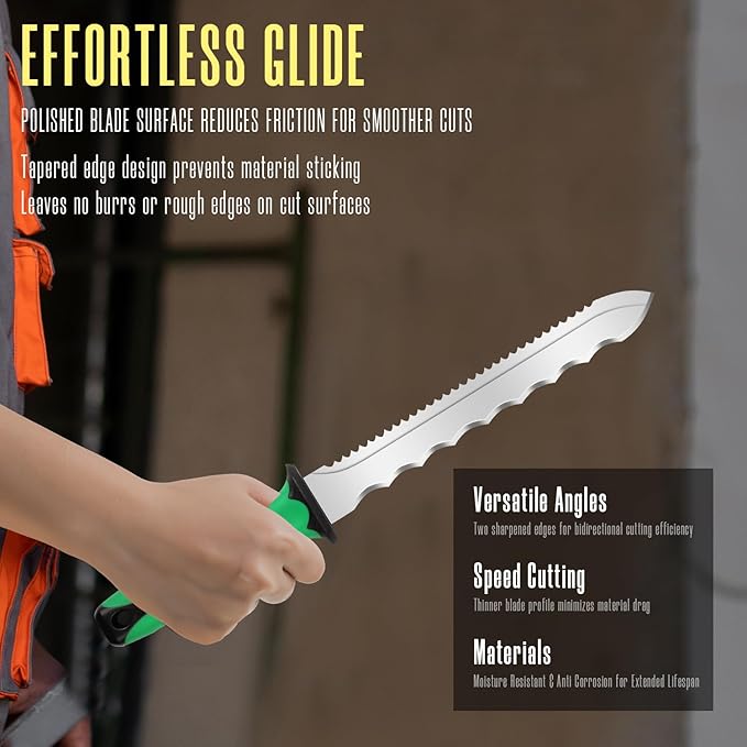 Insulation Knife - Sod Cutter Knife: stainless steel 7.87-Inch sharp blade, double side utility Lawn Repair Saw with Nylon Sheath (new green)