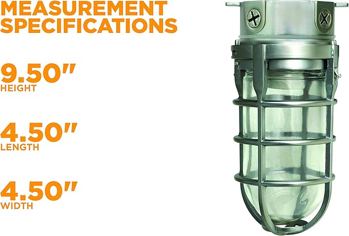 Woods L1706BS Vandal Resistant 150W Incandescent Security Light; Ceiling Mount; Compatible With Up To 50 Watt Standard Base Bulbs; Brushed Steel