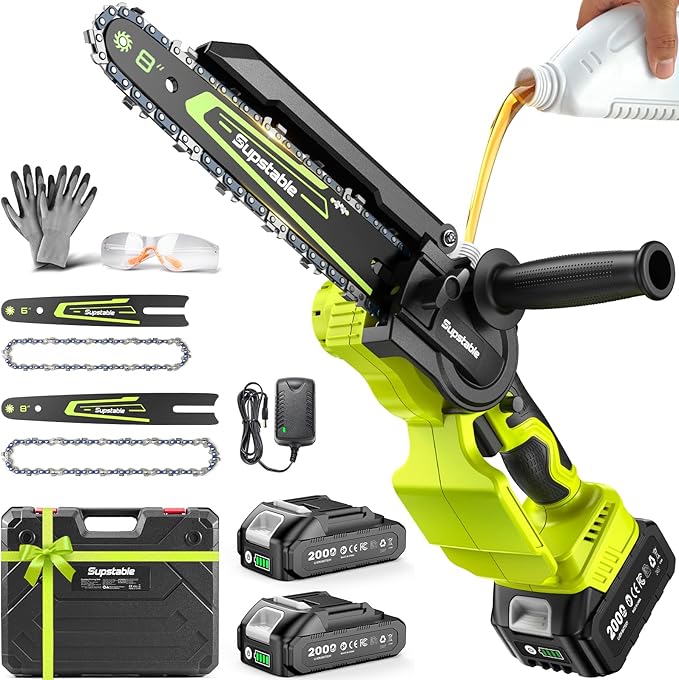 Mini Chainsaw Cordless, 8 Inch & 6 Inch Electric Chainsaw Battery Powered, 1000W Brushless Handheld Power Chain Saw with 2 Batteries, Tree Saw for Branch Trimming Wood Cutting, Gift for Men Women