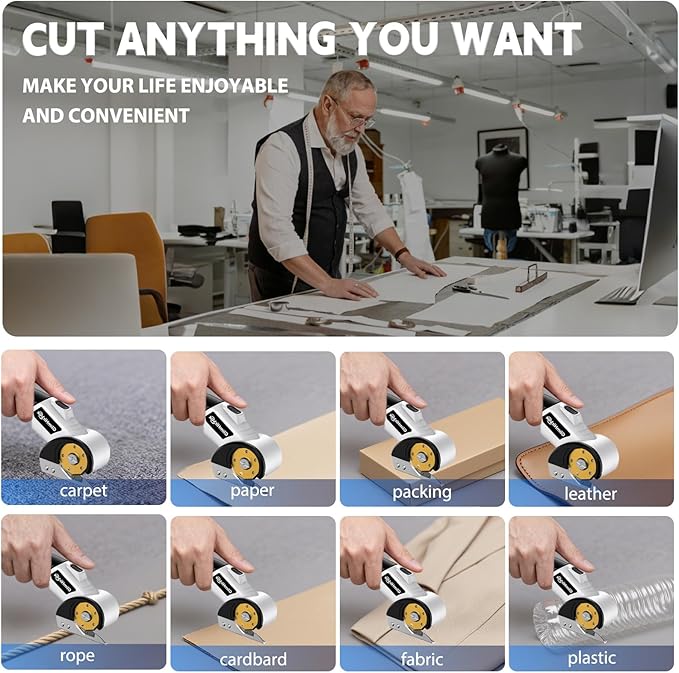Electric Box Cutter for Cardboard, 4.2V Cordless Electric Scissors up to 1/4?? Cordless Cardboard Cutter with 2 Titanium Blades, with Safety Lock & LED, for Fabric, Leather, Plastic, Carpet