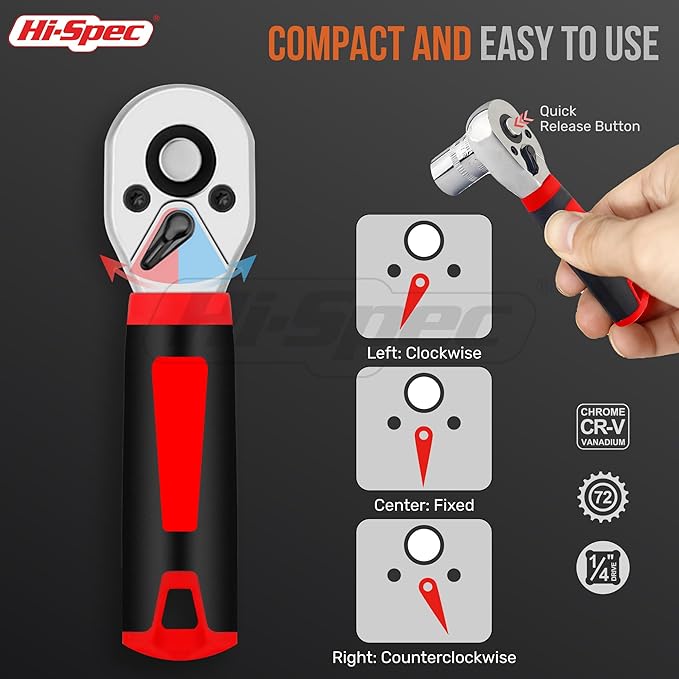 Hi-Spec 48pc Ratcheting Screwdriver & Socket Set, 1/4" Drive Mini Bit Ratchet and Quick-Release Ratchet, CR-V Sockets 4??4 mm, Security Bits in Portable Case