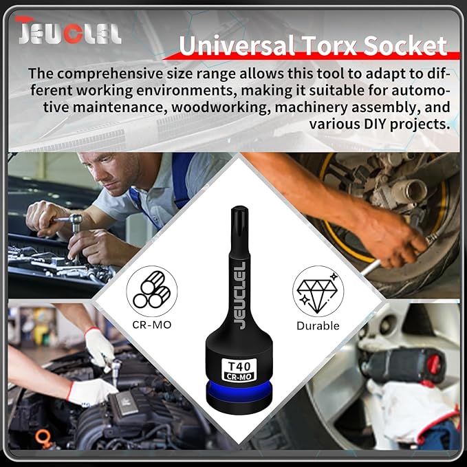T40 Torx Bit Socket, 1/2" Drive Torx Star 6 Point Impact Bit Socket, 3-Inch, Cr-Mo Steel, Screwdriver Adapter for Electric Ratchet Wrenches Fastening Screws Hand Repair