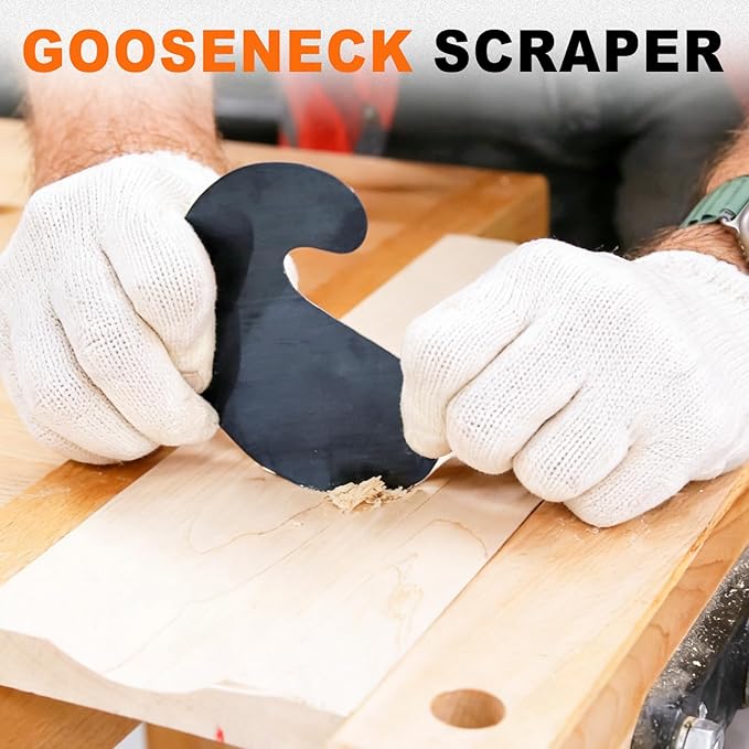 12-Piece Cabinet Scraper Set with Burnisher, 1 Curved and 1 Gooseneck Wood Scraper, Multi-Shaped Card Scrapers for Woodworking, Precision Wood Scraper Kit for Fine Finishing & Shape Shaping