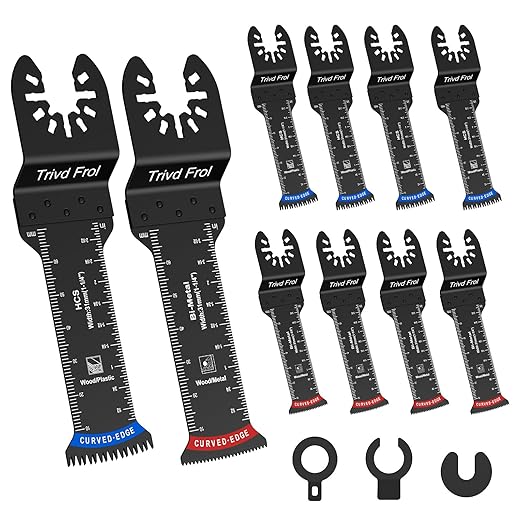10 PCS Extra Long Oscillating Saw Blades, Curved Edge Bi-Metal and Japanese Teeth Multitool Blades Precise Cut for Wood Plastic Nails Metal, Multi Tool Blades Kits Fit Dewalt Milwaukee Bosch 70MM