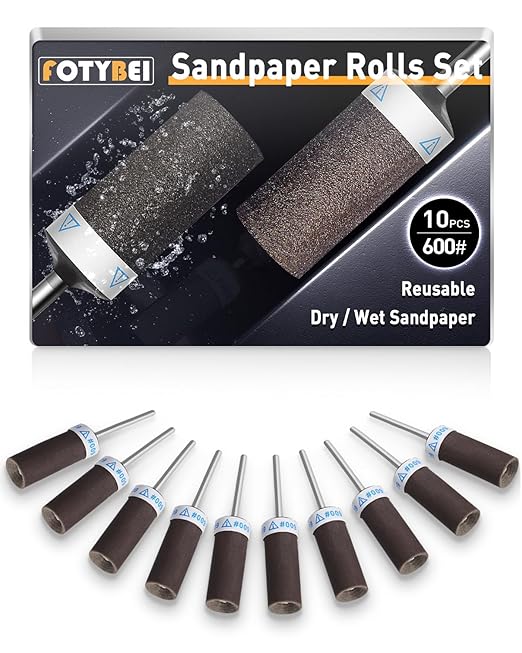 10Pcs 600 Grit Sanding Drums Sandpaper Sticks Set for Dremel Rotary Tool with 1/8" Shank, Rotary Tool Accessories Suitable for Metal Rust Removal/Jade Polishing/Stone Grinding (600 Grit)