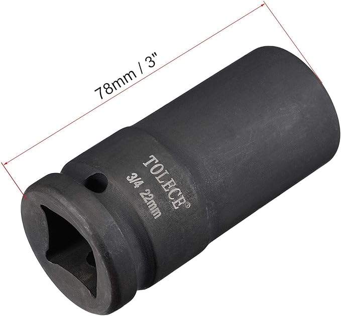 uxcell 3/4-Inch Drive 22mm 12-Point Deep Impact Socket, CR-MO Steel 78mm Length, Metric Sizes