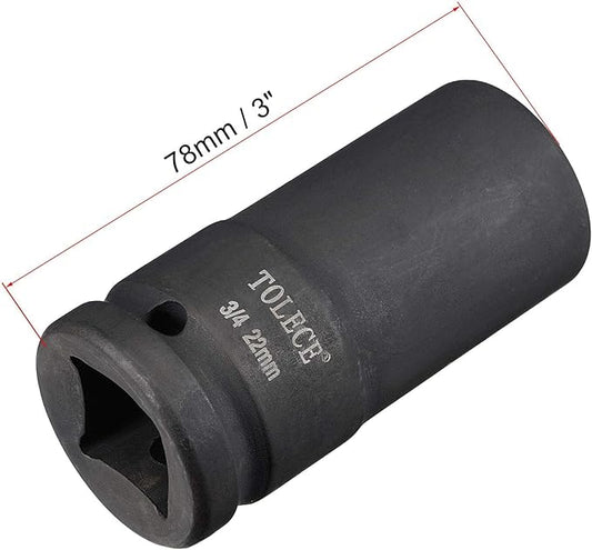 uxcell 3/4-Inch Drive 22mm 12-Point Deep Impact Socket, CR-MO Steel 78mm Length, Metric Sizes