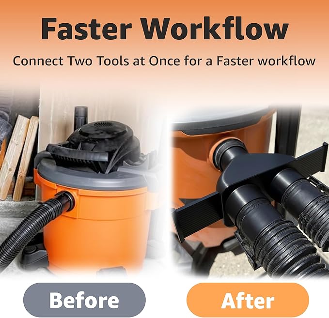 Jmoe USA 2.5 Inch Shop Vac Y Connector Splitter With Individual Blast Gates | Dust Collection Hose Splitter | Fits Ridgid, Craftsman, and Most Wet Dry Vacuums