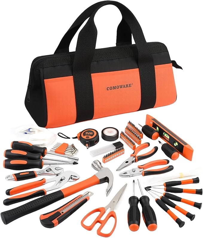 COMOWARE 218 Pcs Home Tool Kit - Basic Household Hand Tool Set, Truck Tool Kit Socket Wrench Combination Tool Set for Home with Plastic Toolbox Storage Case, Rv tool set竊똎range