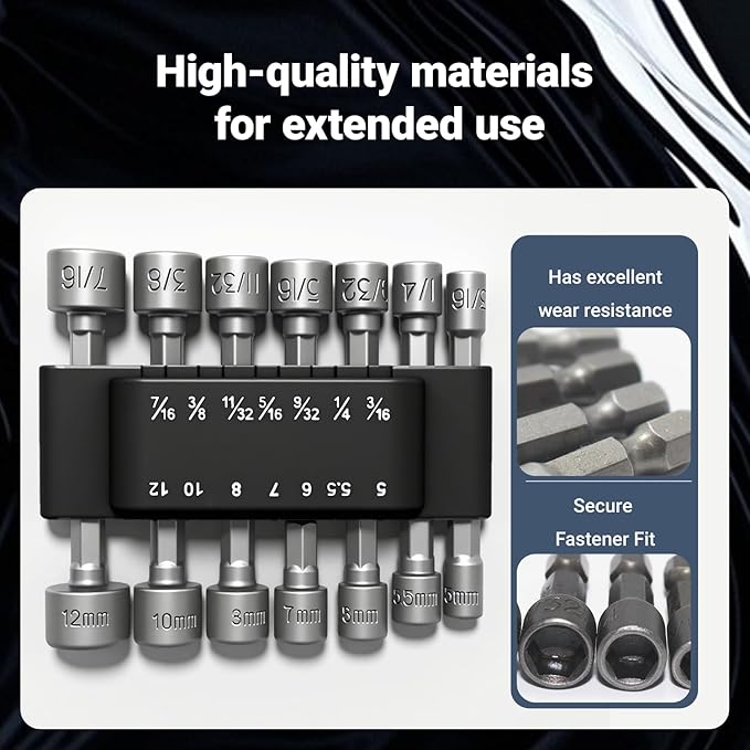 14pcs Power Nuts Driver Drill Bit Tools Set Metric Socket Wrench Screw 1/4'' Driver Hex Keys