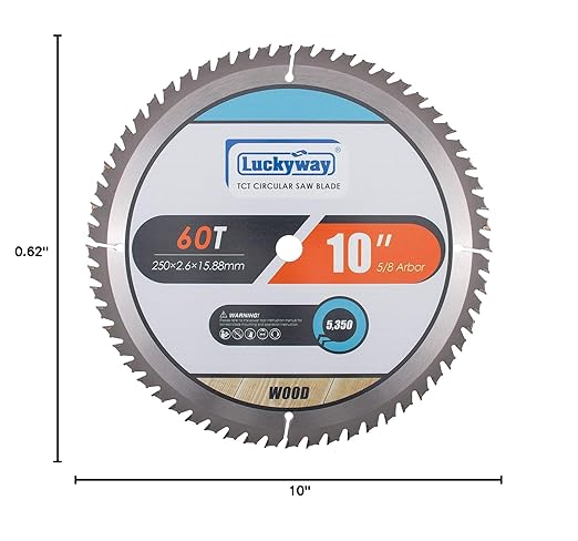 Luckyway 10 Inch Table/Miter Saw Blade 60T Fine Finish with 5/8 Inch Arbor TCT (Tungsten Carbide Tipped) Saw Blade for Cutting Wood
