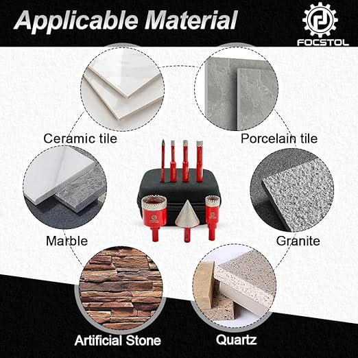 FOCSTOL Diamond Core Drill Bit Set - 7pcs (6/8/10/20/35mm+35mm Beveling Chamfer Bit+6mm Carbide Drill Bit) Diamond Hole Saw Kit for Porcelain Ceramic Tile Marble Granite