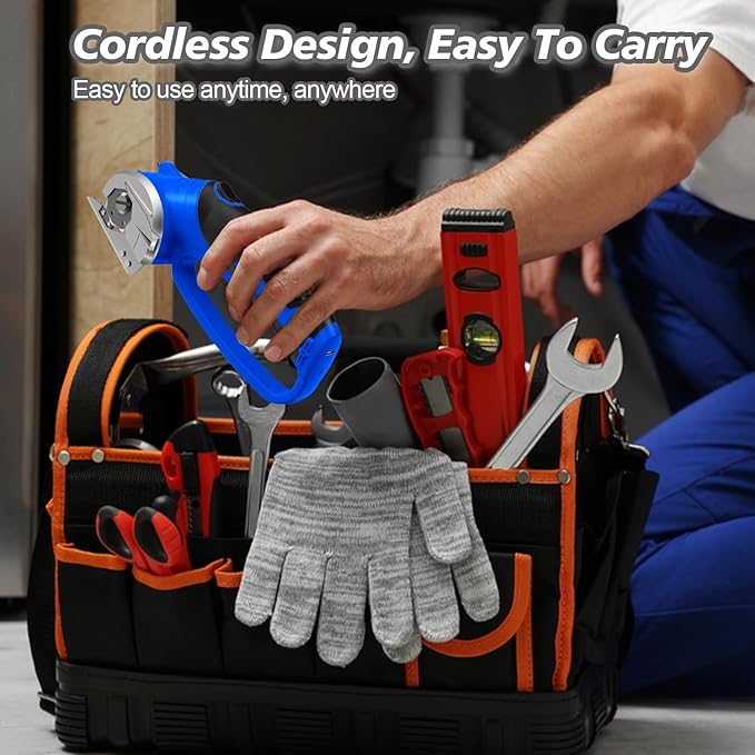 Cordless Electric Scissors, 4V Rechargeable Box Cutter & Cardboard Cutter with LED Light, Safety Lock - Rotary Cutter for Fabric, Leather, Plastic, Crafting, Sewing with Storage Box(Royal Blue)