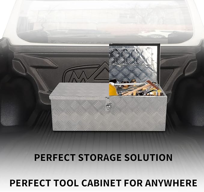 30 Inch Aluminum Truck Tool Box With Side Handle, 5 Bar Tread Storage Organizer for Pickup, RVs, Trailers - Silver (30''X13''X10'')