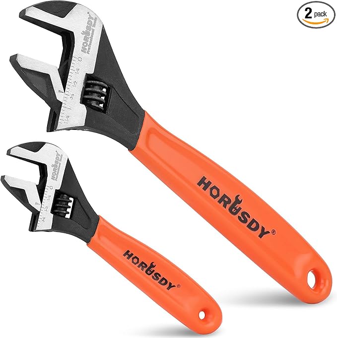HORUSDY Adjustable Wrench Set | 2-Piece | 6-Inch and 10-Inch Wrenches | Metric & SAE Scales | Cushion Grip Wrench | Cr-V Steel
