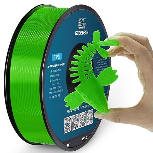 Geeetech TPU Filament 1.75mm, 95A Flexible 3D Printer Filament with High Elasticity, 1KG (2.2lbs) Spool, Dimensional Accuracy 짹0.03mm, Fits Most FDM Printers (Clear Green)