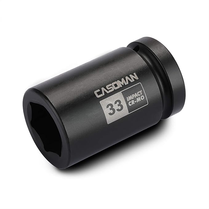 CASOMAN 1-Inch Drive x 33 mm Deep 6 PT Impact Socket, Metric, CR-MO, 1" Drive 6 Point Axle Nut Socket for Easy Removal of Axle Shaft Nuts (33MM)