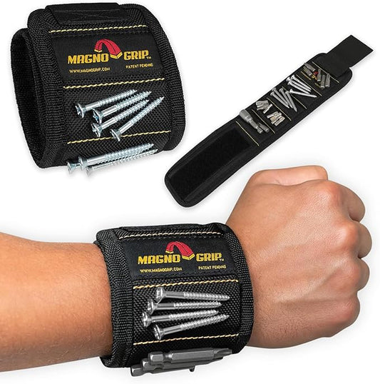 MagnoGrip Magnetic Wristband for Holding Screws, Nails, Drill Bits, Super Strong Magnets, Adjustable Strap, Essential Tool for DIYers, Handyman, Mechanics, Construction & Home Improvement - Black