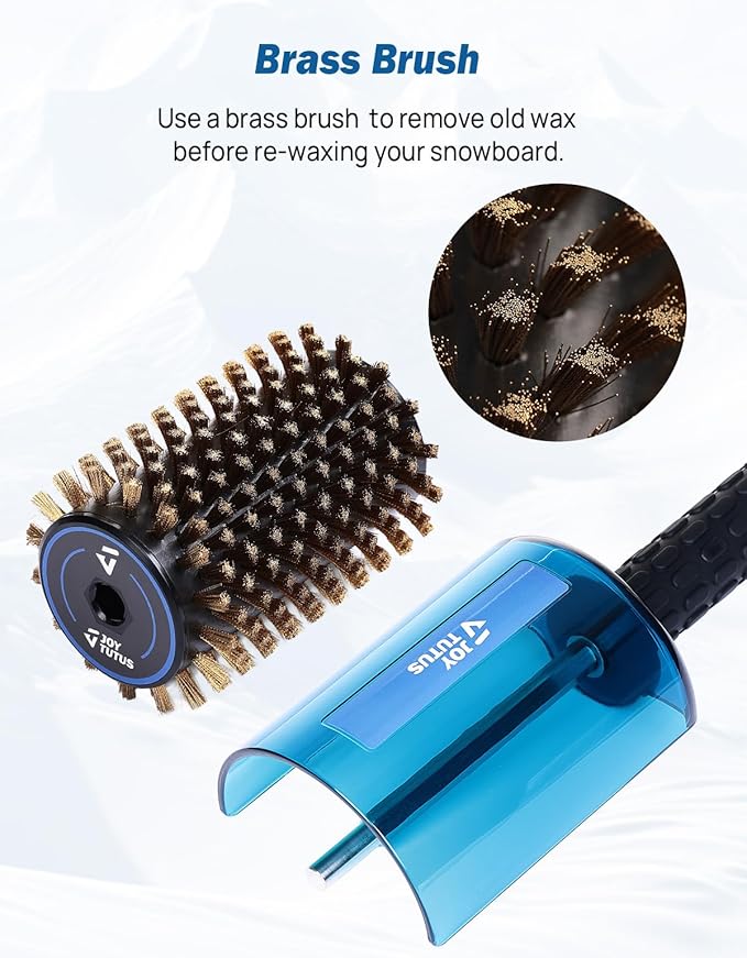JOYTUTUS Ski Roto Brush Kit with Quick-Change Axle - 100mm Wide 3-Pack Professional Brushes (Brass, Horse Hair, Nylon) for Ski & Snowboard Waxing