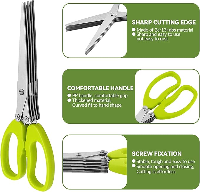 multifunctional kitchen scissors set,herb scissors with 5 blades,spatchcock turkey shears heavy duty professional,butcher bone cutting shears for food,meat,poultry,salad,Scallion,Green onion,cooking