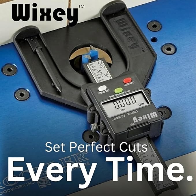 Wixey Mini Digital Height Gauge ??Durable Easy-Read Digital Depth Gauge ??Precise Accurate Height Measurement Tool for Router & Table Saw ??Compact Measuring Tools for Woodworking Projects