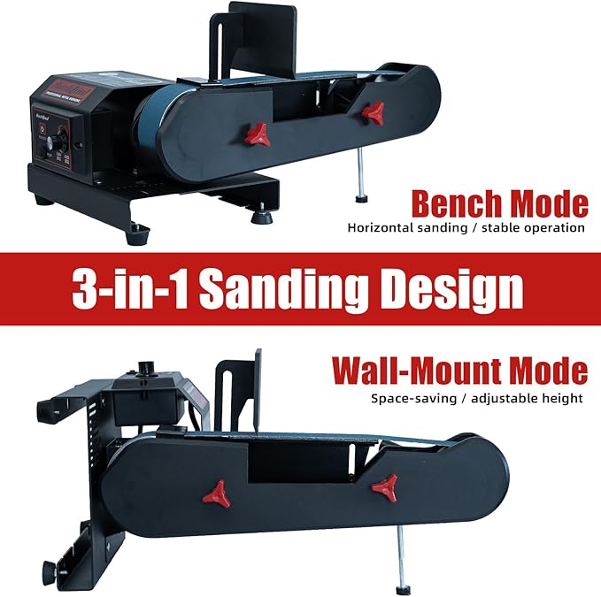 Bucktool Variable Speed 2횞42 Inch Belt Sander 3.5A DC Motor with Control Panel, Quick Belt Release, Adjustable Foot, Horizontal or Wall-Mountable Bench Machine for Knife Making and Metalworking