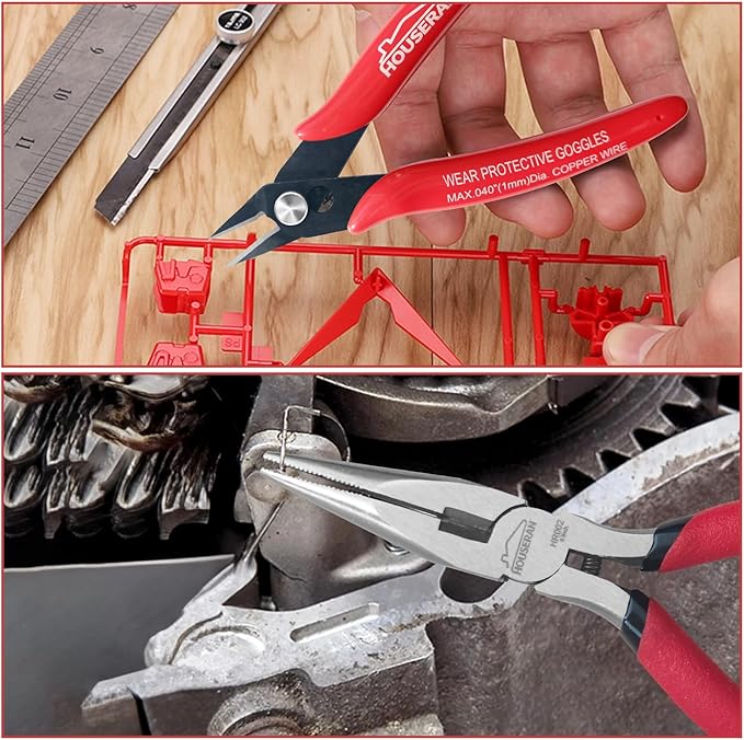 8-Piece Tool Set with Case Including 10??Groove Joint Pliers, 8.3??Long Nose, 8.3??Linesman, 7.5??Diagonal, 6??Flush Cutter, 5??Long Nose, 5??170 Cutter, 25mm Rubber Mallet for DIY & Home Use