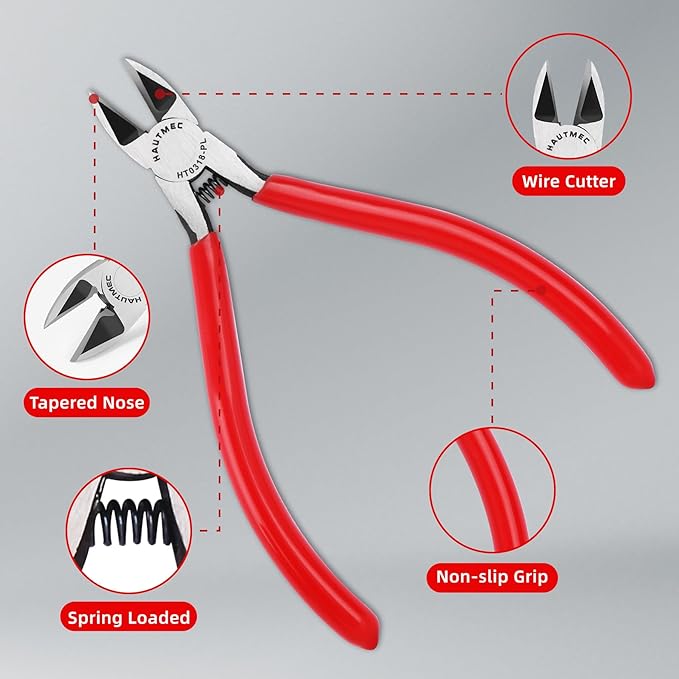 HAUTMEC 6" Flush Cutters Ultra Sharp Flush Cut Pliers 10PCS Small Wire Cutters for Crafting, Spring Loaded and Non-slip Grip Wire Snips for Plastic, Jewelry Marking, Artificial Flowers, HT0318-10PC