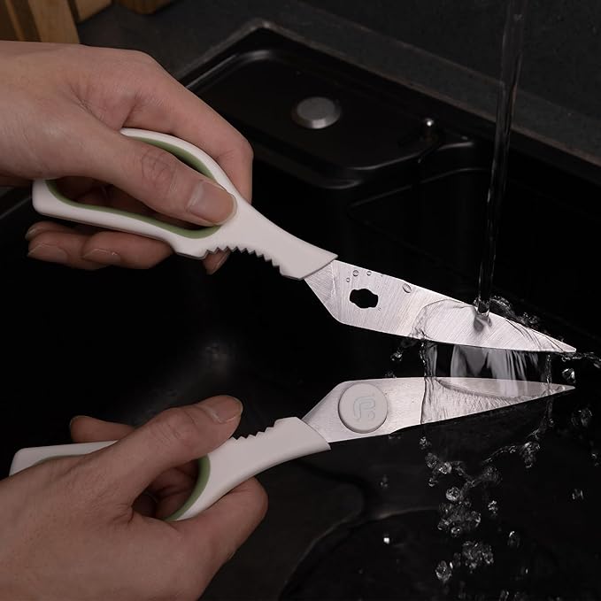 Linoroso Kitchen Scissors All Purpose Kitchen Shears with Magnetic Holder, Soft Grip Handle Cooking Scissors Dishwasher Safe with Come Apart Blade Heavy Duty Scissors for Meat, Vegetable, Herb, White