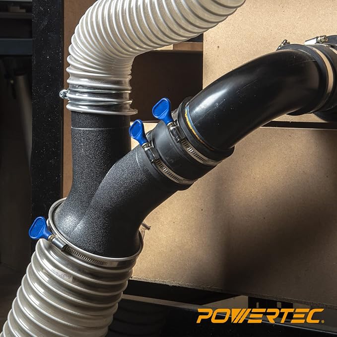 POWERTEC 70337-P2 2-1/2" Dust Control Flex Cuff w/Adjustable Key Hose Clamps, Hose Connector Rubber Cuff Coupler for Woodworking Dust Collection Fittings, Dust Collector Accessories & Machinery, 2 PK