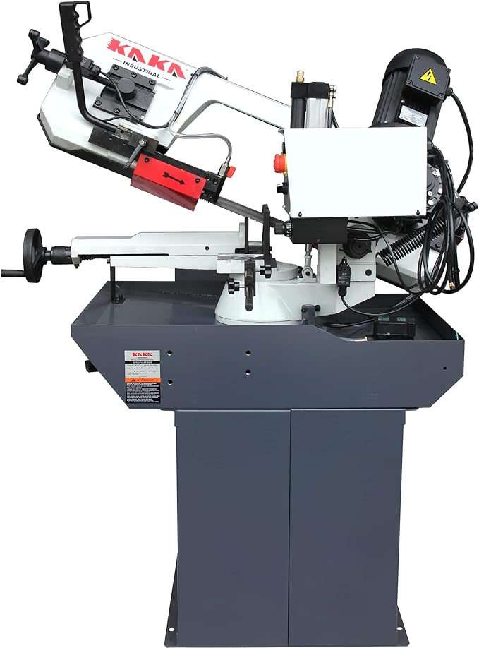 KAKA INDUSTRIAL Mitering Band Saw 10 inch x 6.1 inch Cutting | BS-106G 3-Phase Ready,60° Hydraulic Swivel Head, Auto Shut-Off Safety, Coolant Pro System | 1.5HP for Steel and Beams