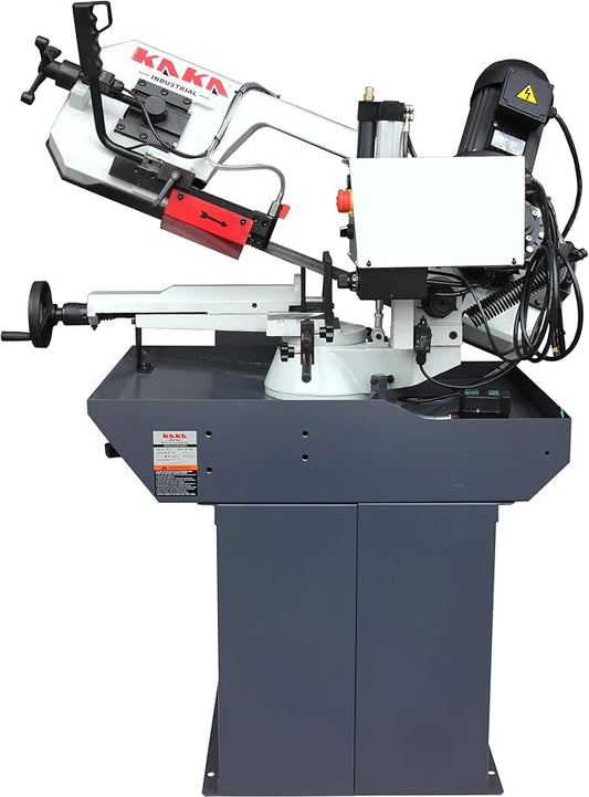 KAKA INDUSTRIAL Mitering Band Saw 10 inch x 6.1 inch Cutting | BS-106G 3-Phase Ready,60° Hydraulic Swivel Head, Auto Shut-Off Safety, Coolant Pro System | 1.5HP for Steel and Beams