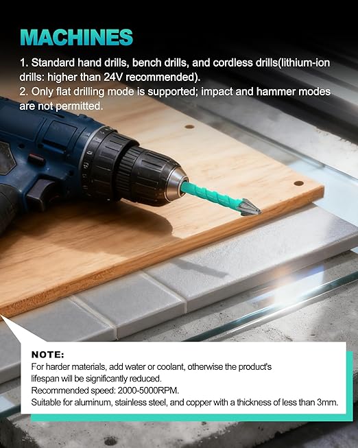 10PCS Nine Blades Serrated Carbide Masonry Drill Bit Set - 3 x 1/4",5/16",3/8" Tile Bits & 3/16",1/4",5/16",3/8",1/2" Wood Drill Bits for Wood Plastic Masonry Brick Tile Glass Concrete Marble