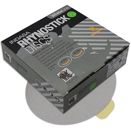 Indasa 6" 50 PCS PSA Sanding Discs ??Rhynostick 60 Grit / 50 Discs ??Self-Adhesive Sticky-Back Sandpaper for DA Sander, Automotive, Wood, Metal, Paint, Whiteline