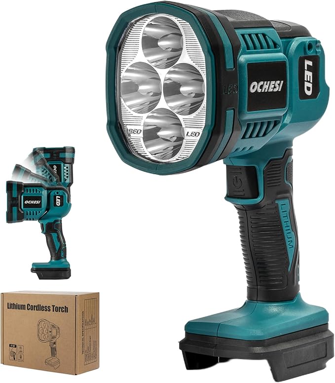 Cordless LED work light compatible with Makita 18V Battery, 1500LM Handheld Spotlight with 550 Yard Distance, Flashing mode and Pivoting Head for Workshop, Camping, Jobsites (Battery Not Included)