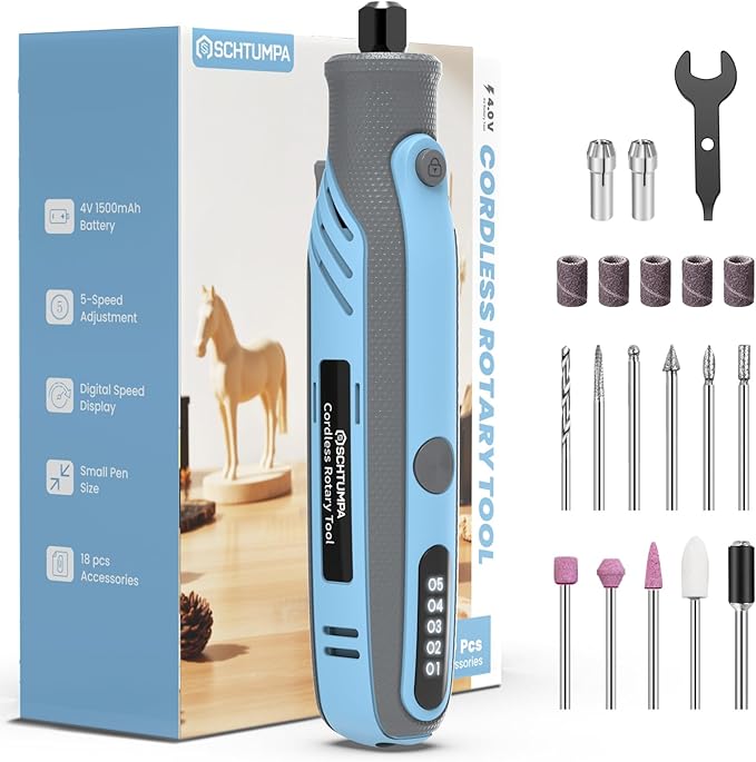 Mini Cordless Rotary Tool, 4V Rotary Tools with Speed Memory, Rotary Tool Kit with 18 Accessories Including Upgraded Sanding Belt, Small Rotary Tool with Rubber Handle for Long-term Creation
