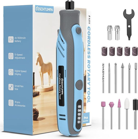 Mini Cordless Rotary Tool, 4V Rotary Tools with Speed Memory, Rotary Tool Kit with 18 Accessories Including Upgraded Sanding Belt, Small Rotary Tool with Rubber Handle for Long-term Creation