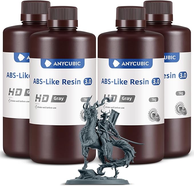 ANYCUBIC ABS-Like Resin 3.0, 3D Printer Resin with Enhanced Strength and Toughness, High Precision and Minimal Shrinkage, Wide Compatibility for All LCD Resin 3D Printers (HD Grey, 4kg)