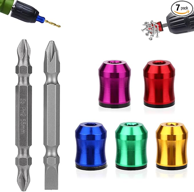 5pcs Strong Magnetic Screw Rings, Magnetic Screw Rings with Double-Ended Screwdriver Bit & Slotted Phillips Screwdriver Bit for Woodworking Maintenance Household Repairs