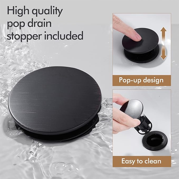 FRANSITON Black Waterfall Bathroom Faucet Lavatory Single Handle 1 or 3 Hole Bathroom Sink Faucet Washbasin Faucet with Deck and Pop-up Drain (Matte Black- Set of 2, Short)