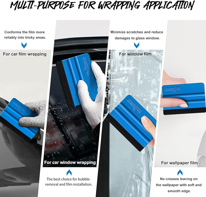 TECKWRAP Plastic Felt Edge Squeegee 4 Inch for Car Vinyl Scraper Decal Applicator Tool 1 pcs (with Black Felt Edge)