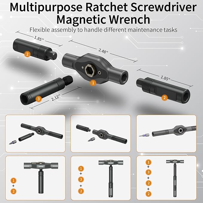 42 in 1 Magnetic Ratchet Screwdriver Set, Multi Bit DIY Magnetic Screwdriver Set with Detachable Ratchet Handle, Portable Precision Repair Tool Kit for Furniture, Electronics, Bicycle